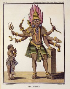 Shiva como Virapatren, Senhor com o malformado Olho do Mal, de &39;Voyage aux Indes et a Chine&39; de Pierre Sonnerat, gravado por Poisson, publicado em 1782